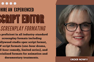 proofread, edit, format, polish your movie script, screenplay, manuscript