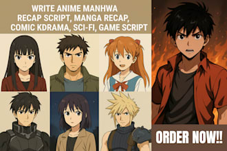 write anime manhwa recap script,  manga recap, comic kdrama, sci, game script