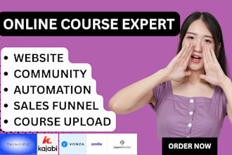 set up online course community on teachble kajabi learnworld vonza and thinkific