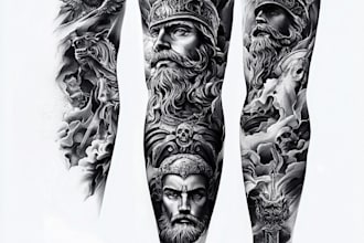 create custom realistic tattoo design, tattoo sleeve