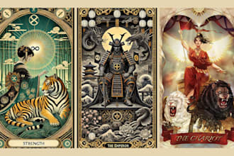 draw custom tarot or playing cards in art nouveau or retro style