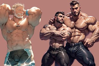 draw gay bara muscle, yaoi, nsfw, fan art, fanart, oc comic, gay character, bara
