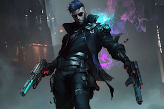 design cyberpunk and fantasy character splash art