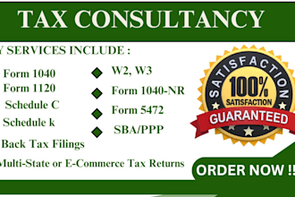 prepare tax return 1120, 5472 and 1040 ,  nr, w2, 1099k , schedule c forms