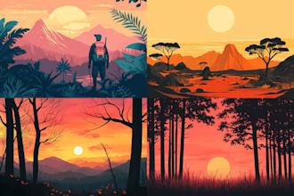 create flat landscape illustration of nature and background vector art