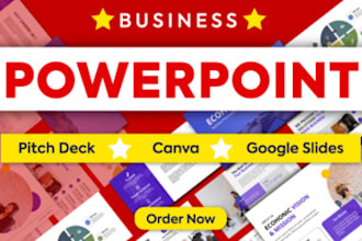 create powerpoint presentation design, pitch deck, canva and google slides
