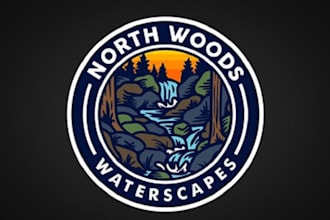 design exclusive rustic waterfalls and ponds logo