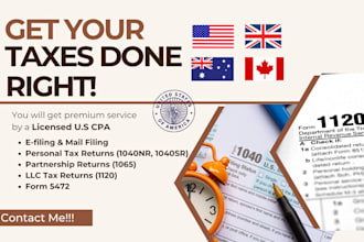 prepare and file tax returns for individual business income tax 1120, 1065, 1040