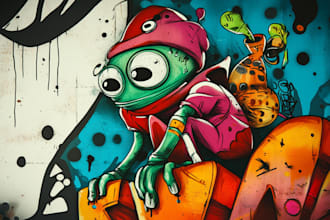 create a hand drawn graffiti and character design
