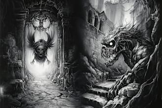 draw black and white dark horror fantasy art