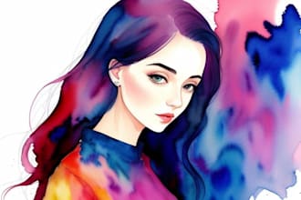 create watercolor portrait and abstract art