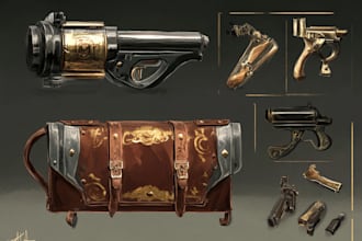create 2d concept art for props, items and assets