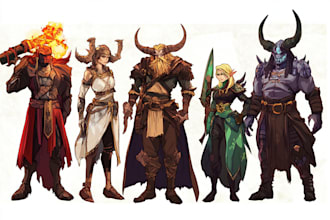 draw fantasy dnd party and scifi monster design character sheet game concept art