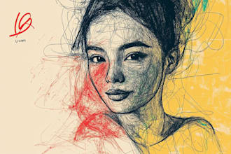 make scribble art, abstract line portrait