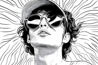 draw realistic black and white line art vector illustration