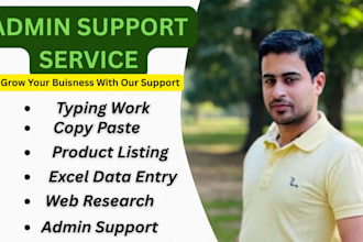 data entry, web research, excel, admin support work, copy paste