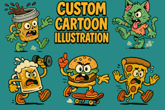 draw custom cartoon mascot or character for t shirt, and brand