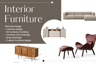 create a custom furniture design with 3d models, renderings, and shop drawings
