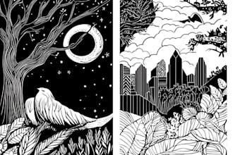 draw a line illustration, a linocut or an engraving