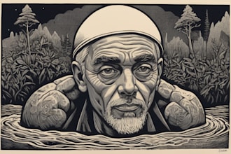 draw a custom portrait in linocut style