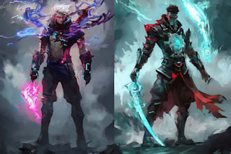 design cyberpunk and fantasy character splash art