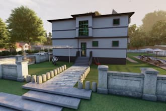 renew 3d residential building, house elevation, courtyard, facade exterior, d5 r