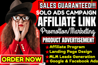 do solo ads promotion, affiliate link marketing campaign to boost lead and sales