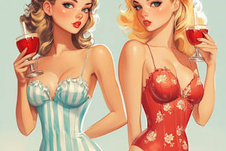 create a vintage or nsfw drawing of your pinup girl in your style