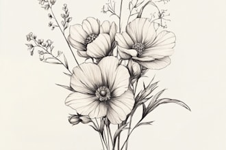 draw botanical and flower one line art illustration in 6 hours