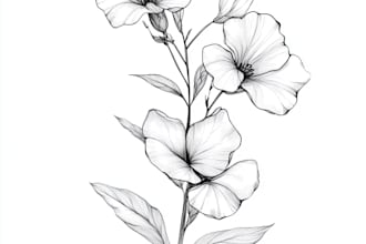 draw line art vector illustration of plants and flowers