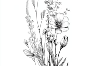 draw line art illustration flower and botanical beautiful
