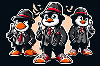 design outstanding  penguin mafia mascot logo  with express delivery
