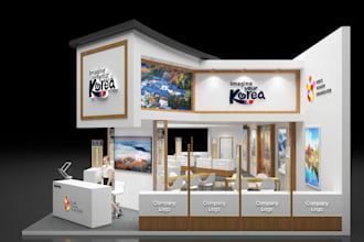 model 3d exhibition stand design, backdrop stall rendering, eatery, retail stand