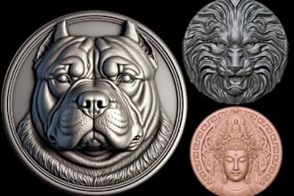 bas relief 3d medallion coin cnc design stl zbrush pendant ring medallion model