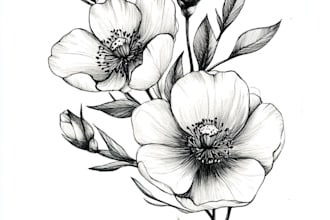 hand draw botanical illustration line art of plants, flowers