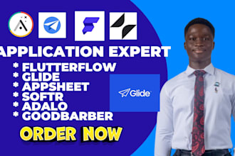 develop mobile app with flutterflow, adalo, glide appsheet buildfire, goodbarber