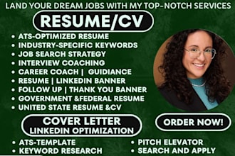 write an ats optimized resume, CV, cover letter, career coach, linkedin profile