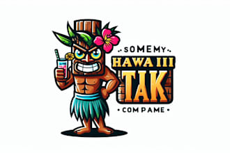 do hand lettering hawaiian tiki bar mascot logo in my style