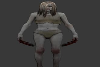 game ready 3d  creature monster, scary zombie model, vr horror, texture, ue5 rig