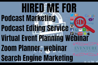 do search engine podcast editing service marketing virtual event zoom planner