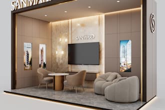 create design a 3d exhibition stall, booth, stand, or kiosk for your brand