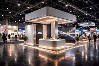 do 3d exhibition stall, booth, stand  or kiosk for your brand