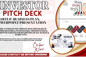 design investor pitch deck and powerpoint, business plan for startup