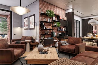 3d residential complex apartment,cozy livingroom, boho dining room,bedroom area