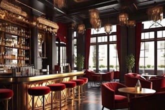 design 3d realistic interior design of bar, hotel and cafe