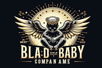 design a black baby gold angel  logo with new concepts