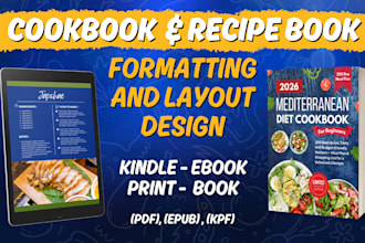 design cookbook and recipe book cover and format for kindle ebook and paperback