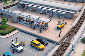 do 3d airport, railway, ticketing hall, port lounge carpark, courtyard