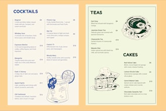 design unique, illustrative restaurant and cafe menus