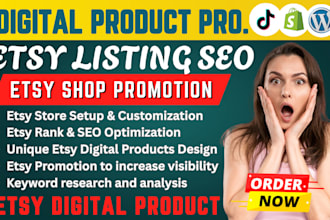 do etsy digital products store, etsy listing, etsy manager, and etsy promotion